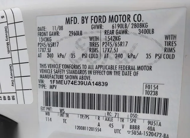 1FMEU74E39UA14839 2009 2009 Ford Explorer- Eddie Bauer 9