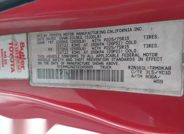 5TEPM62N23Z245689 2003 2003 Toyota Tacoma 9