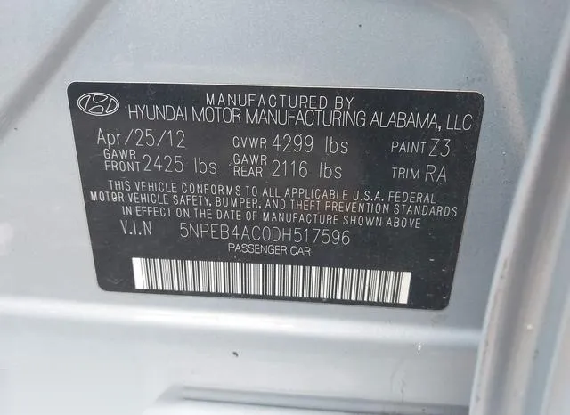 5NPEB4AC0DH517596 2013 2013 Hyundai Sonata- Gls 9