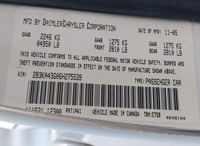 2B3KA43G06H275539 2006 2006 Dodge Charger 9