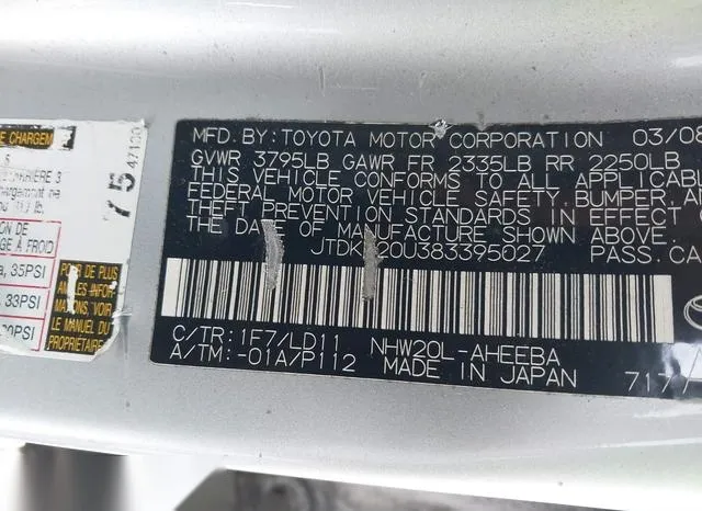 JTDKB20U383395027 2008 2008 Toyota Prius 9