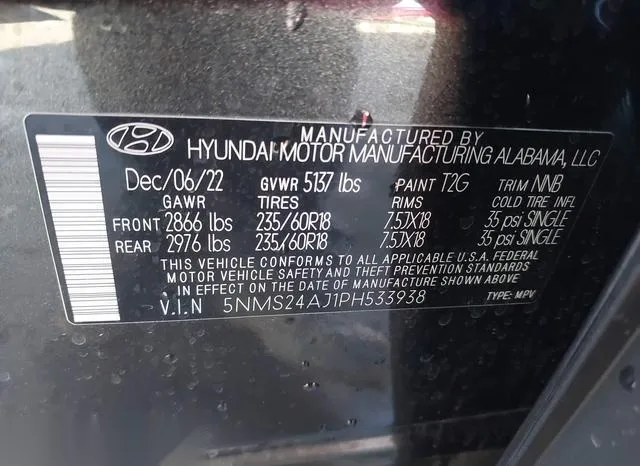 5NMS24AJ1PH533938 2023 2023 Hyundai Santa Fe- Sel 9