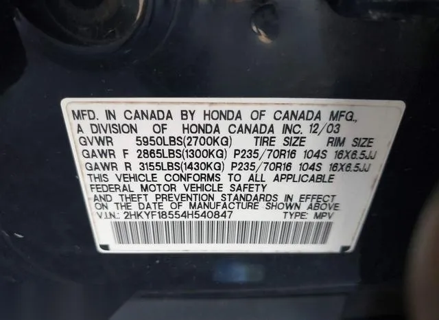 2HKYF18554H540847 2004 2004 Honda Pilot- Ex-L 9