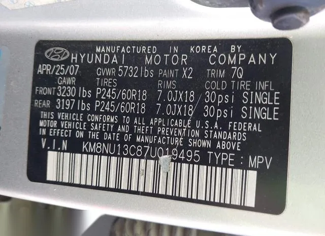 KM8NU13C87U019495 2007 2007 Hyundai Veracruz- Gls/Limited/Se 9