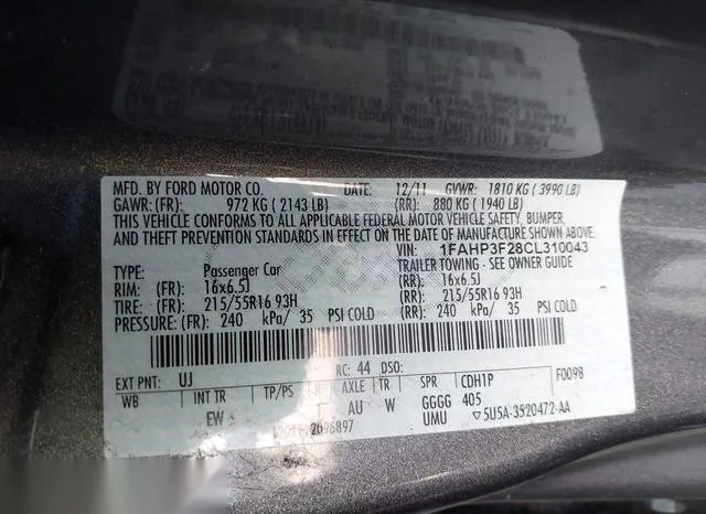 1FAHP3F28CL310043 2012 2012 Ford Focus- SE 9