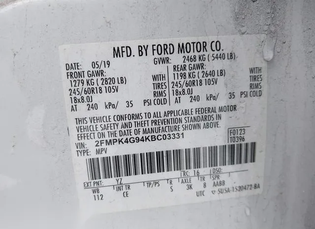 2FMPK4G94KBC03331 2019 2019 Ford Edge- SE 9