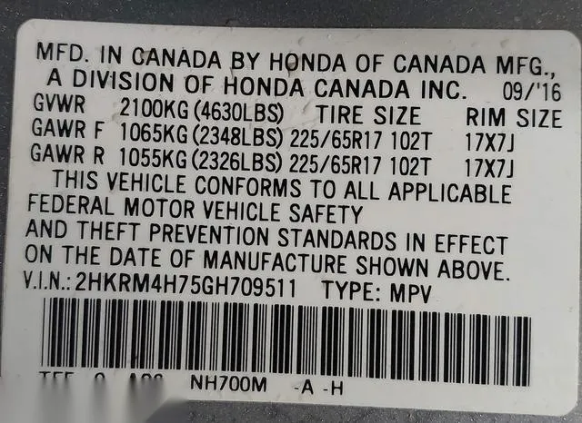 2HKRM4H75GH709511 2016 2016 Honda CR-V- Ex-L 9