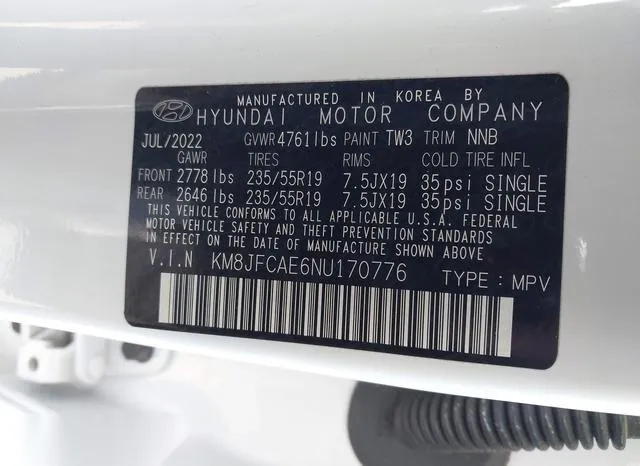 KM8JFCAE6NU170776 2022 2022 Hyundai Tucson- N Line 9