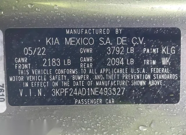 3KPF24AD1NE493327 2022 2022 KIA Forte- Lxs 9