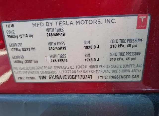 5YJSA1E10GF170741 2016 2016 Tesla Model S- 60/70/75/85 9