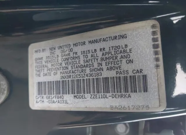 1NXBR12E51Z436183 2001 2001 Toyota Corolla- CE 9