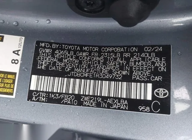 JTDBCMFE1R3049732 2024 2024 Toyota Corolla- Hybrid Le 9