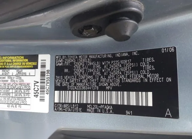 5TDZA22C96S441378 2006 2006 Toyota Sienna- Xle 9