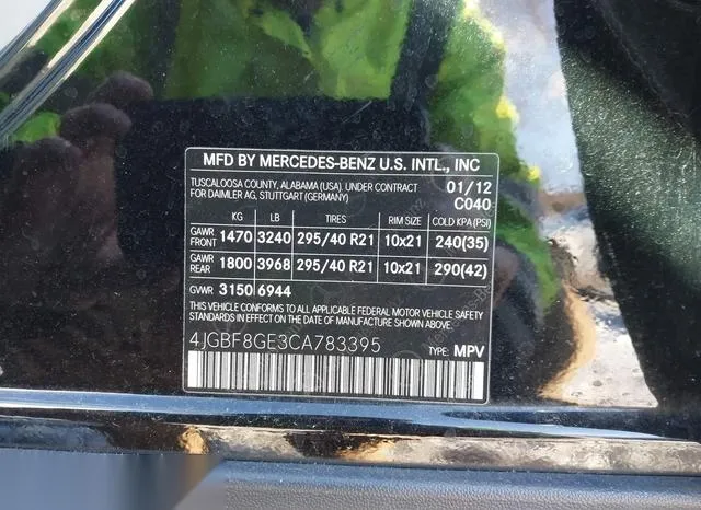 4JGBF8GE3CA783395 2012 2012 Mercedes-Benz GL 550- 4Matic 9