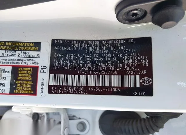 4T4BF1FK4CR237756 2012 2012 Toyota Camry- LE 9