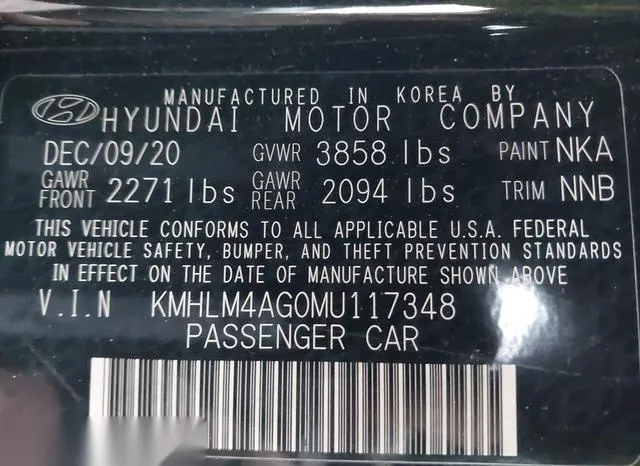 KMHLM4AG0MU117348 2021 2021 Hyundai Elantra- Sel 9