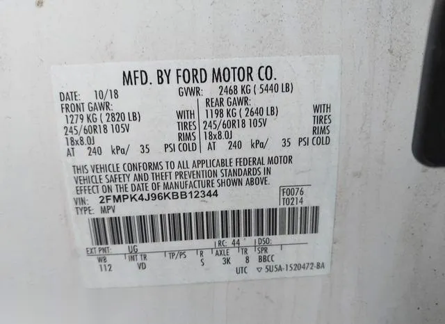 2FMPK4J96KBB12344 2019 2019 Ford Edge- Sel 9