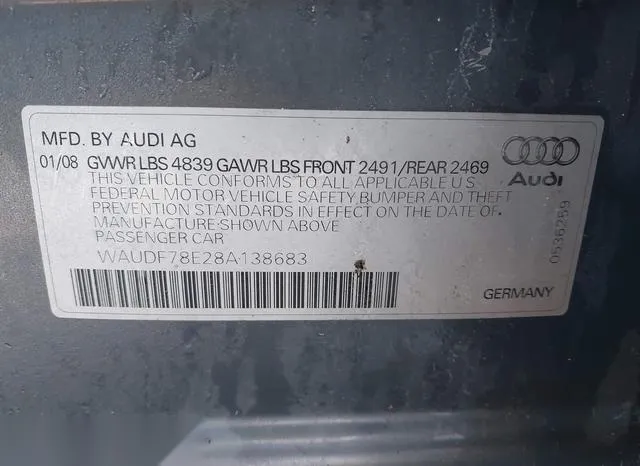 WAUDF78E28A138683 2008 2008 Audi A4- 2-0T/2-0T Special Edition 9