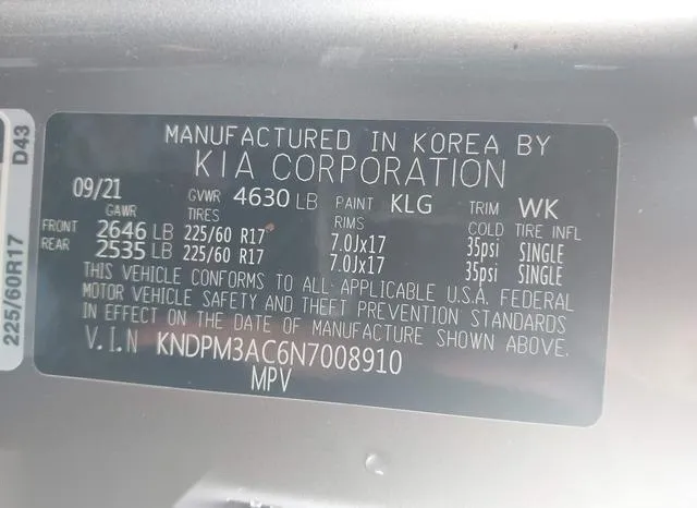 KNDPM3AC6N7008910 2022 2022 KIA Sportage- LX 9