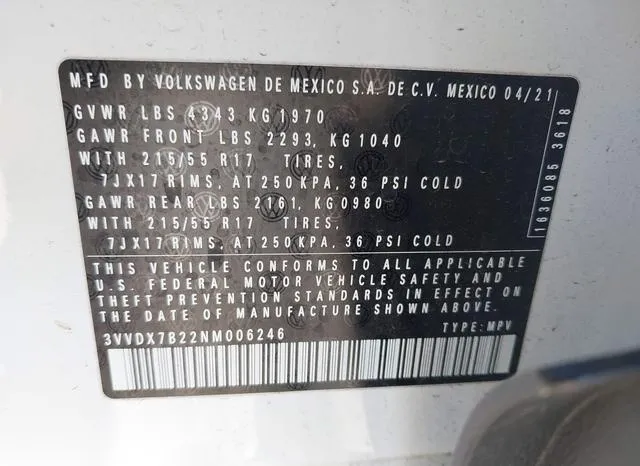 3VVDX7B22NM006246 2022 2022 Volkswagen Taos- 1-5T S 9