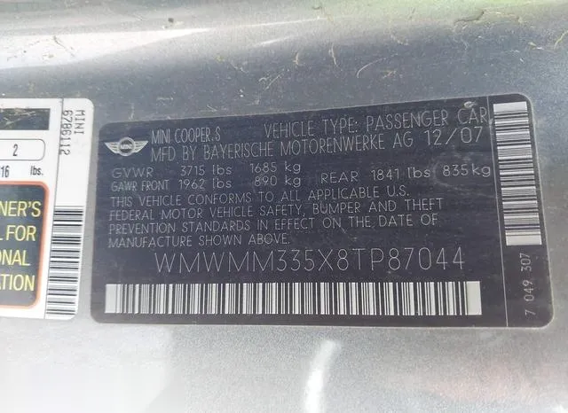 WMWMM335X8TP87044 2008 2008 Mini Cooper- S Clubman 9