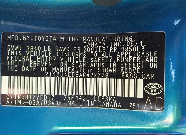 2T1BU4EE6AC427778 2010 2010 Toyota Corolla- S 9