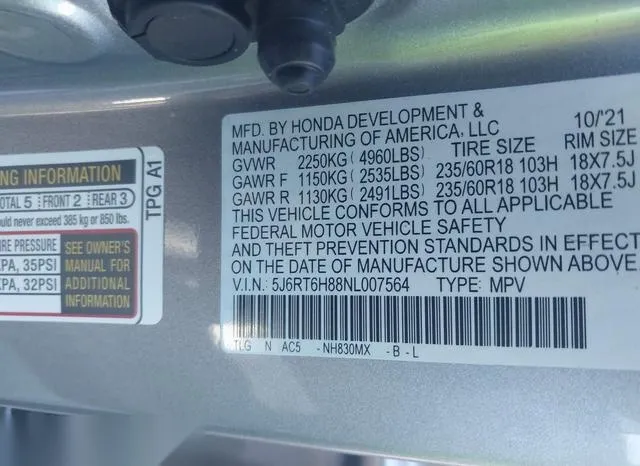 5J6RT6H88NL007564 2022 2022 Honda CR-V- Hybrid Ex-L 9