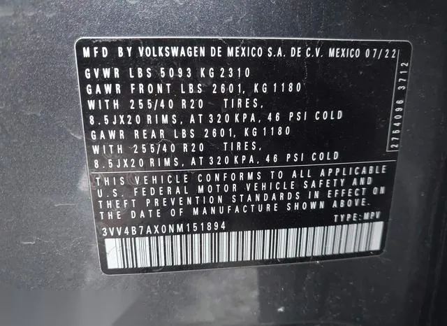 3VV4B7AX0NM151894 2022 2022 Volkswagen Tiguan- 2-0T Sel R-Line 9