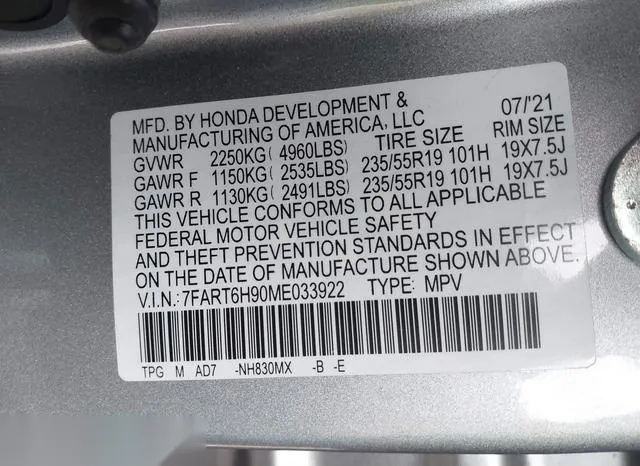 7FART6H90ME033922 2021 2021 Honda CR-V- Hybrid Touring 9