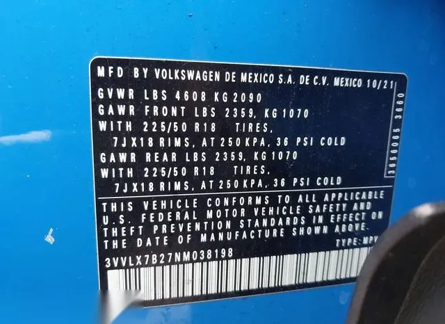 3VVLX7B27NM038198 2022 2022 Volkswagen Taos- 1-5T Se 9