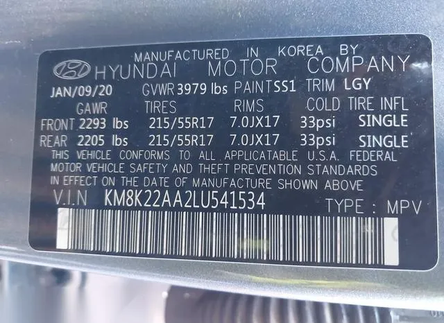 KM8K22AA2LU541534 2020 2020 Hyundai Kona- Sel 9