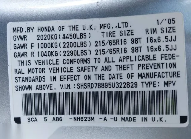 SHSRD78895U322829 2005 2005 Honda CR-V- EX 9