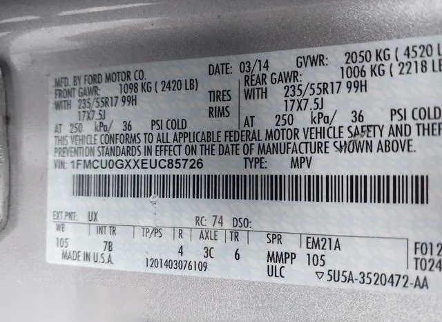 1FMCU0GXXEUC85726 2014 2014 Ford Escape- SE 9