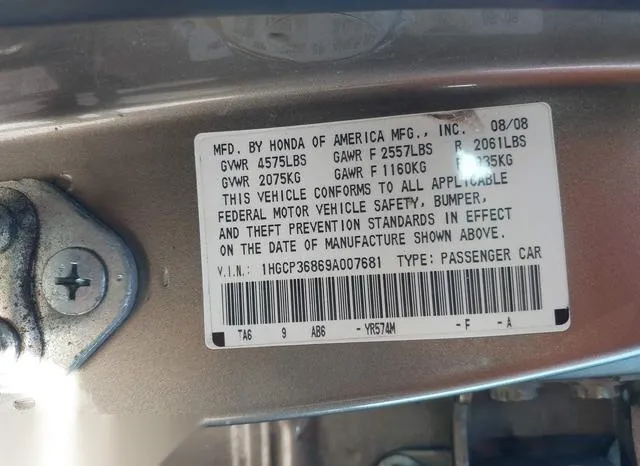 1HGCP36869A007681 2009 2009 Honda Accord- 3-5 Ex-L 9