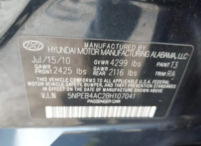 5NPEB4AC2BH107041 2011 2011 Hyundai Sonata- Gls 9