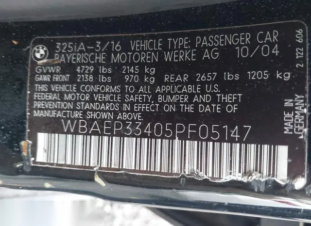 WBAEP33405PF05147 2005 2005 BMW 325XIT 9