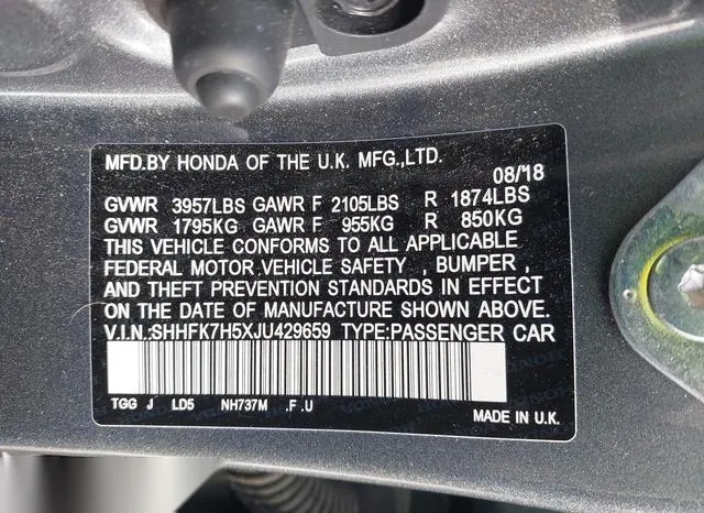 SHHFK7H5XJU429659 2018 2018 Honda Civic- EX 9