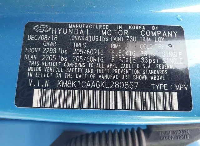 KM8K1CAA6KU280867 2019 2019 Hyundai Kona- SE 9