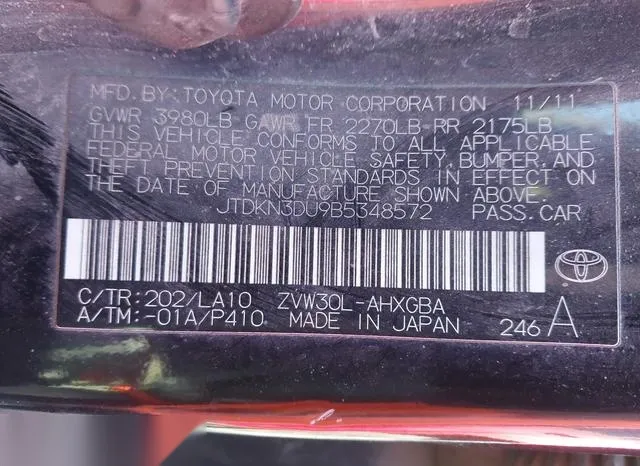 JTDKN3DU9B5348572 2011 2011 Toyota Prius- Four 9