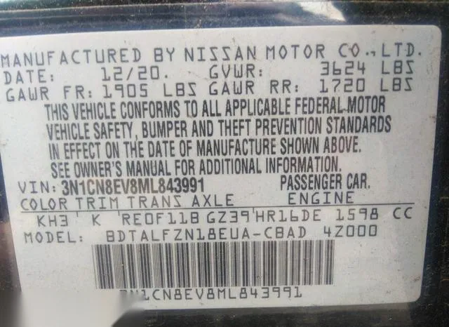 3N1CN8EV8ML843991 2021 2021 Nissan Versa- Sv Xtronic Cvt 9