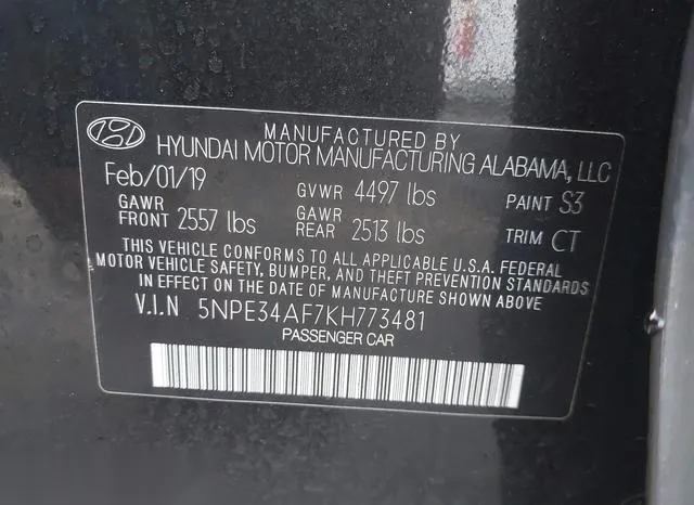 5NPE34AF7KH773481 2019 2019 Hyundai Sonata- Sport 9