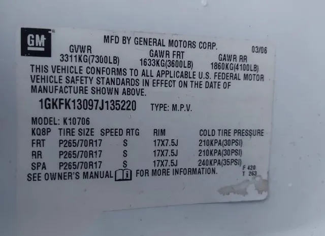 1GKFK13097J135220 2007 2007 GMC Yukon- Slt 9