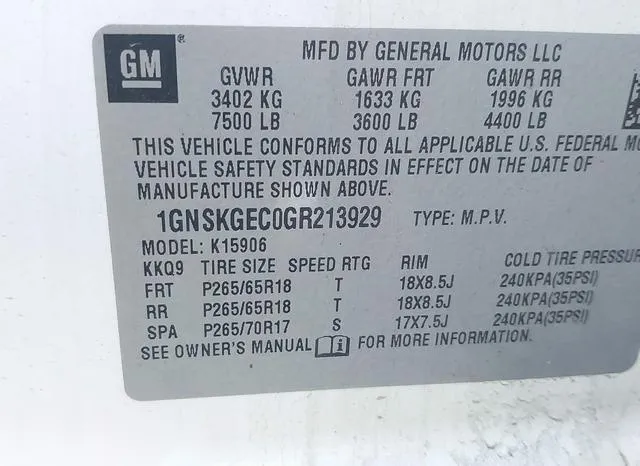 1GNSKGEC0GR213929 2016 2016 Chevrolet Suburban- LS 9