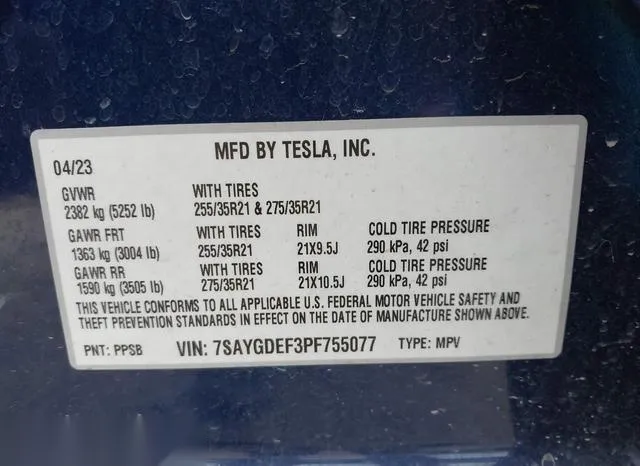 7SAYGDEF3PF755077 2023 2023 Tesla Model Y- Performance Dual 9