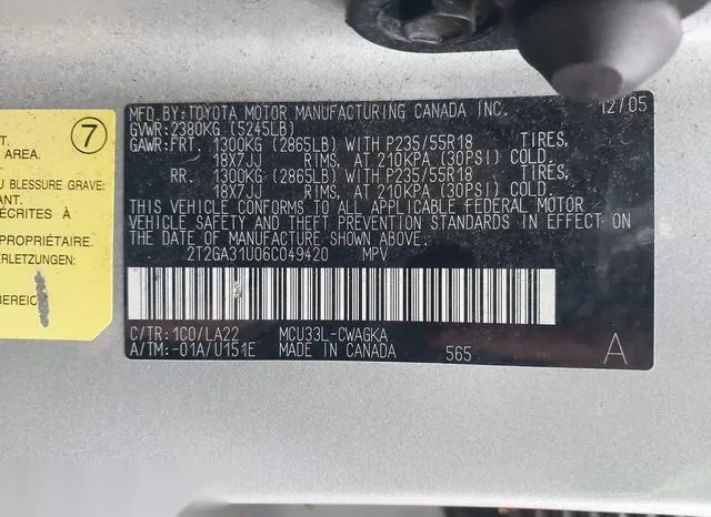 2T2GA31U06C049420 2006 2006 Lexus RX- 330 9