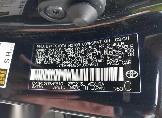 JTDEAMDE3MJ025801 2021 2021 Toyota Corolla- Hybrid Le 9