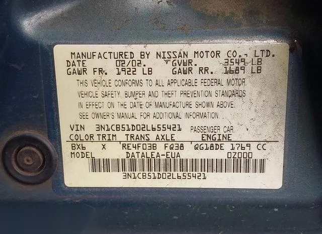 3N1CB51D02L655421 2002 2002 Nissan Sentra- Gxe 9