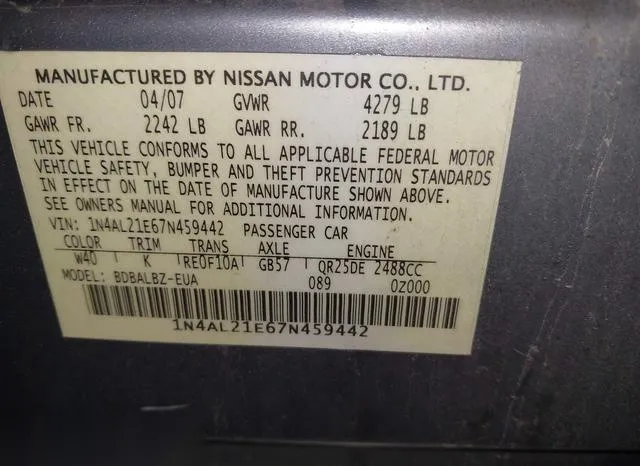 1N4AL21E67N459442 2007 2007 Nissan Altima- 2-5 S 9