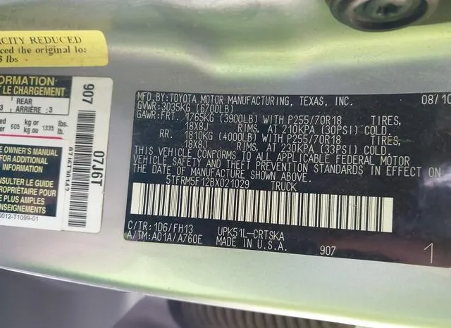 5TFRM5F12BX021029 2011 2011 Toyota Tundra- Grade 4-6L V8 9