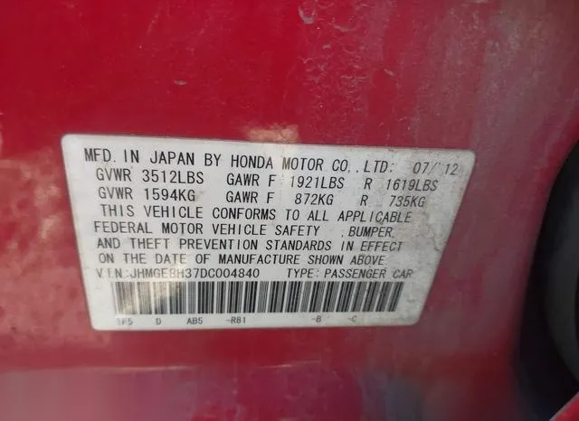 JHMGE8H37DC004840 2013 2013 Honda Fit 9